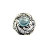 Silver Ring Hammered SPIRAL Band S and Aquamarine