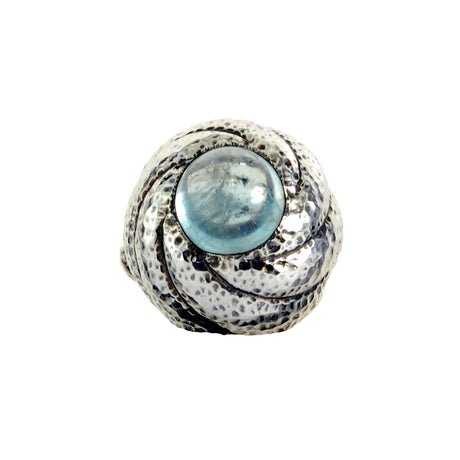 Silver Ring Hammered SPIRAL Band S and Aquamarine