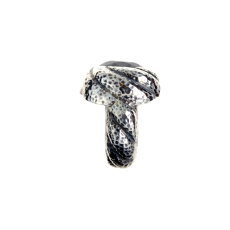 Silver Ring Hammered Spiral Band and Spiral Holder with Garnet