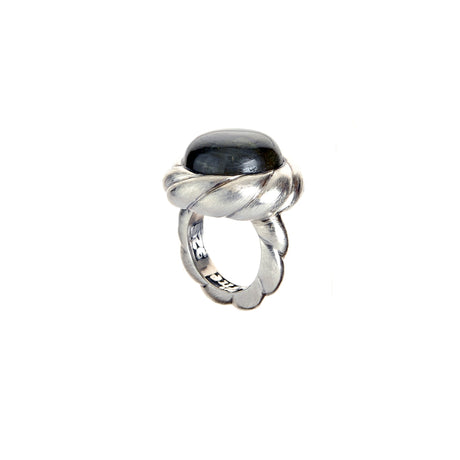Silver Ring Rough SPIRAL Band and Round SPIRAL Holder