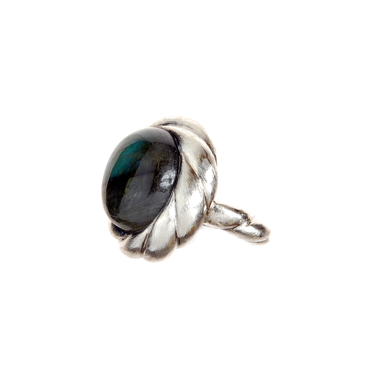 Silver Ring Rough SPIRAL Band and Round SPIRAL Holder