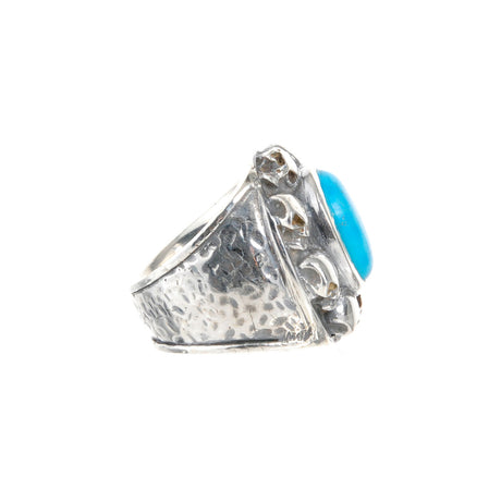 Silver Ring Oval STONE with SKULL Frame