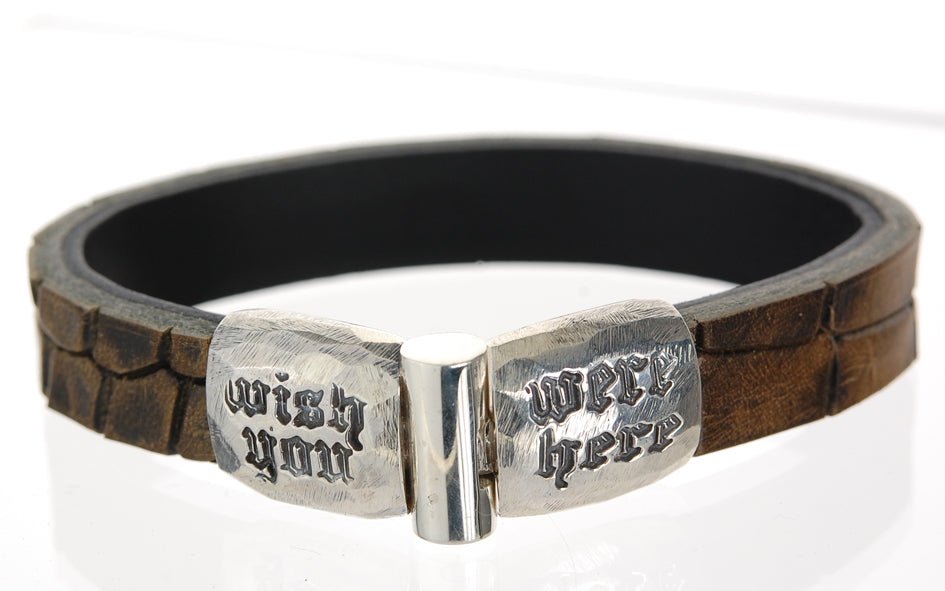 Silver Leather Bracelet WISH YOU WERE HERE Faceted Jointlock 13