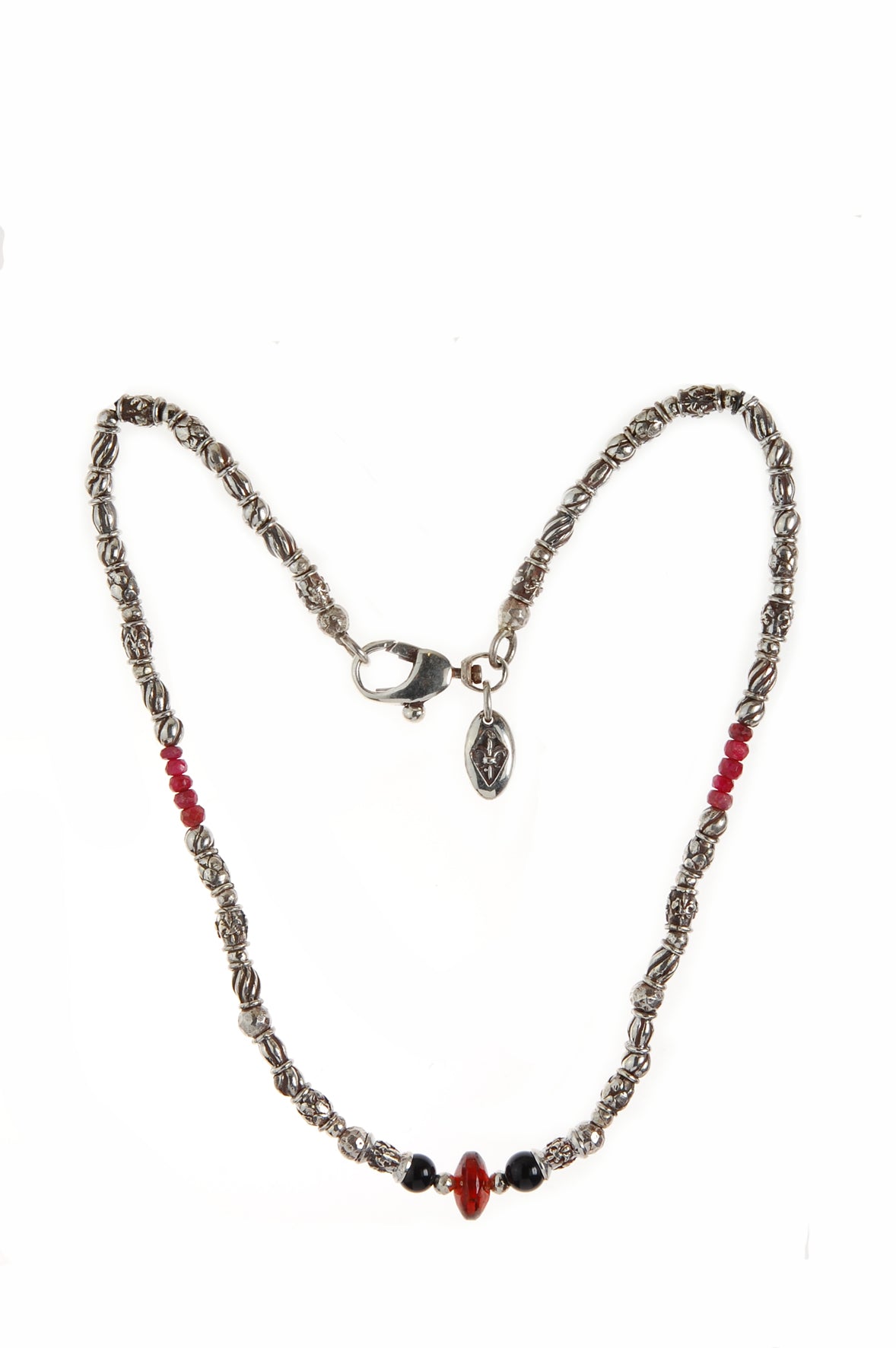 Silver Necklace ELFIN TUBES with Garnet Rock and Rubies