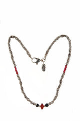 Silver Necklace ELFIN TUBES with Garnet Rock and Rubies