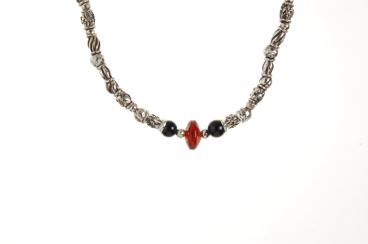 Silver Necklace ELFIN TUBES with Garnet Rock and Rubies