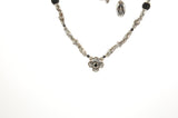 Silver Neckchain Rough Tubes PLAIN CROSS with LAVA and Black DIAMOND Beads
