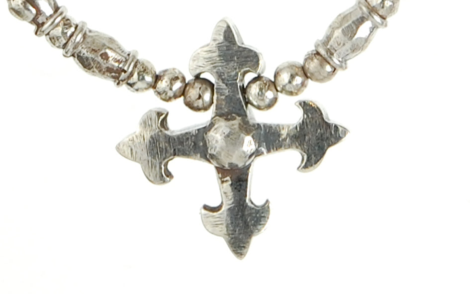 Silver Necklace BLADES CROSS Pendant and TUBES with BEADS