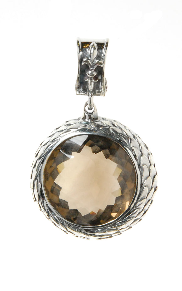 Silver Pendant Round with DRAGON SCALES and Facetted Stone