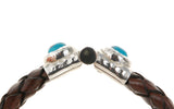 Silver Leather Bracelet Hammered Jointlock Round Turquoise 13