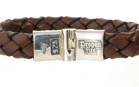 Silver Leather Bracelet Hammered Jointlock Round Turquoise 13