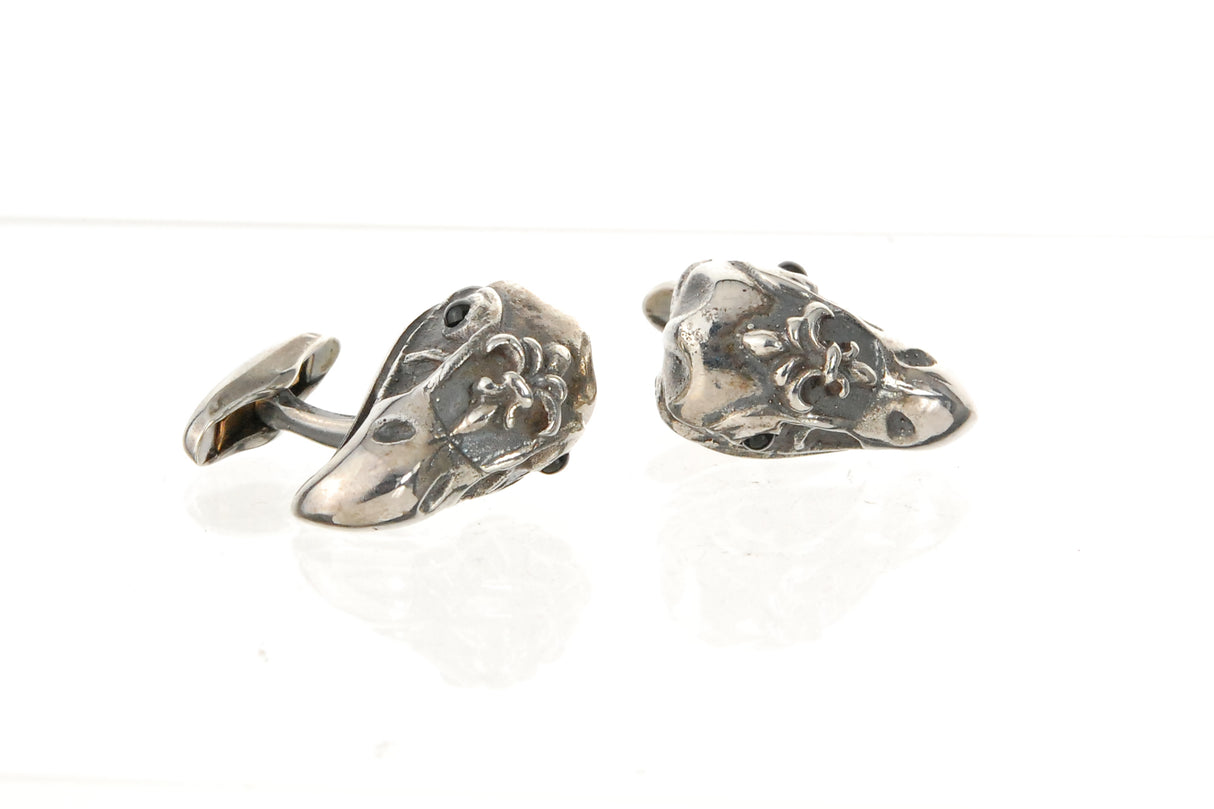 Silver Cufflinks Eagle Skull with Lily