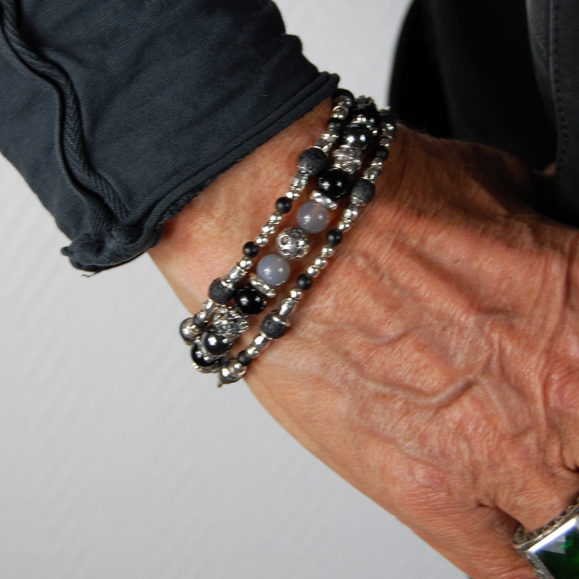 Silver Bracelet Beads SUN and MOON and STARS Curb Chain with MALTESER CROSS Lock