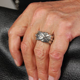 Silver Ring CROSS BOUND Facetted Body Rivets Hammered Bands X