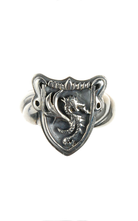 Silver Ring DRAGON FIRE Shield with Spiral Band