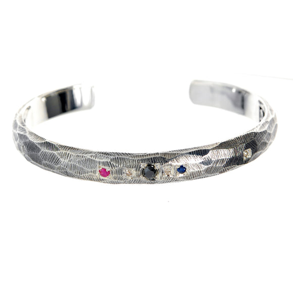 Silver Bangle SUN and PLANETS Facetted