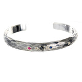 Silver Bangle SUN and PLANETS Facetted