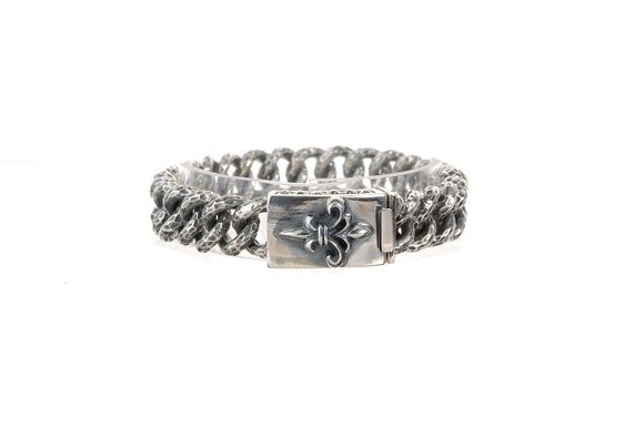 Silver Bracelet Hammered with Chain and LILY Lock