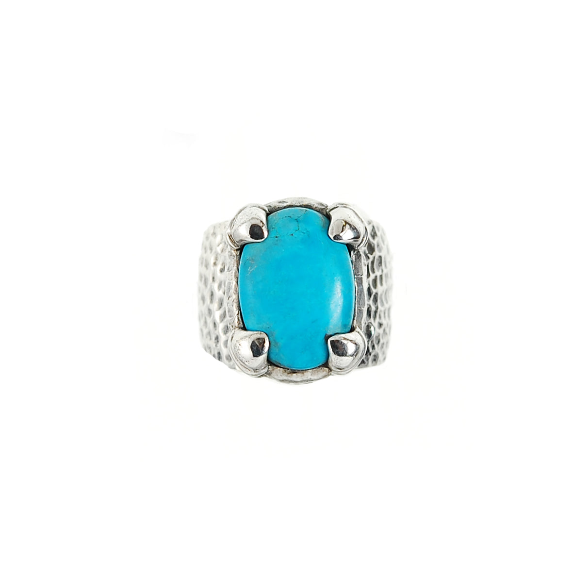 Silver Ring Hammered with DRAGON CLAW Holder and Oval Stone