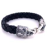 Silver Leather Bracelet CROCO Back with LILIES Hook and Loop 13
