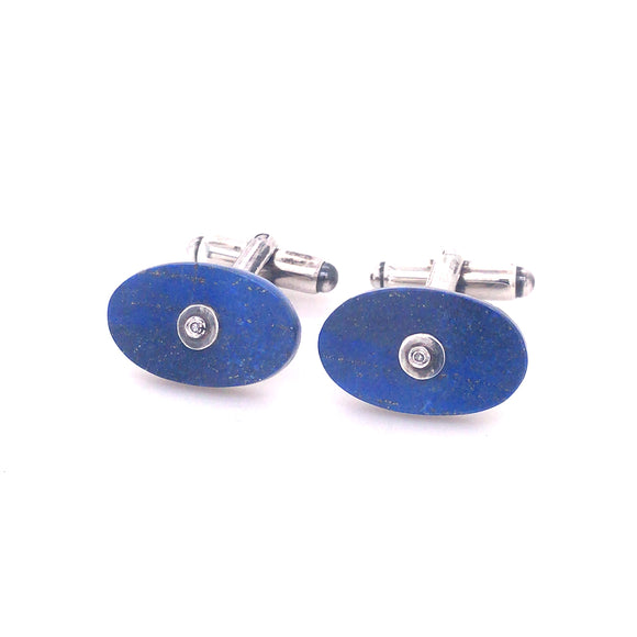Silver Cufflink OVAL LAPIS and white topas