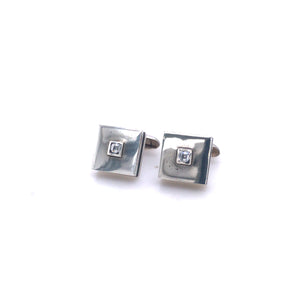 Silver Cufflinks CAREE with Onyx Stripe and White Topas