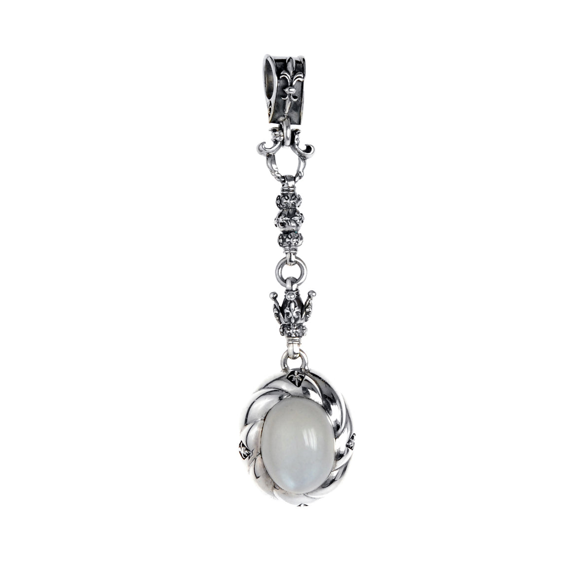 Silver Pendant Oval Spiral with MOONSTONE and Crown Charm