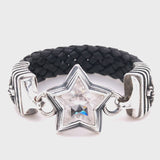 Silver Leather Bracelet ELFIN STAR M with Stripes and Lily Ends 22