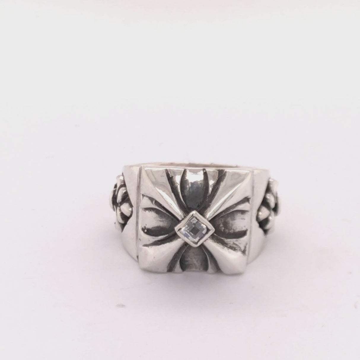 Silver Ring SPROUTS CROSS with Lily Band