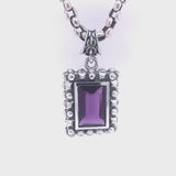 Silver Pendant Rectangular with Pyramides Sides and Pyramides Top and Stone