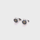 Silver Cufflink Round FF with 18ct Gold LILY on Lapis