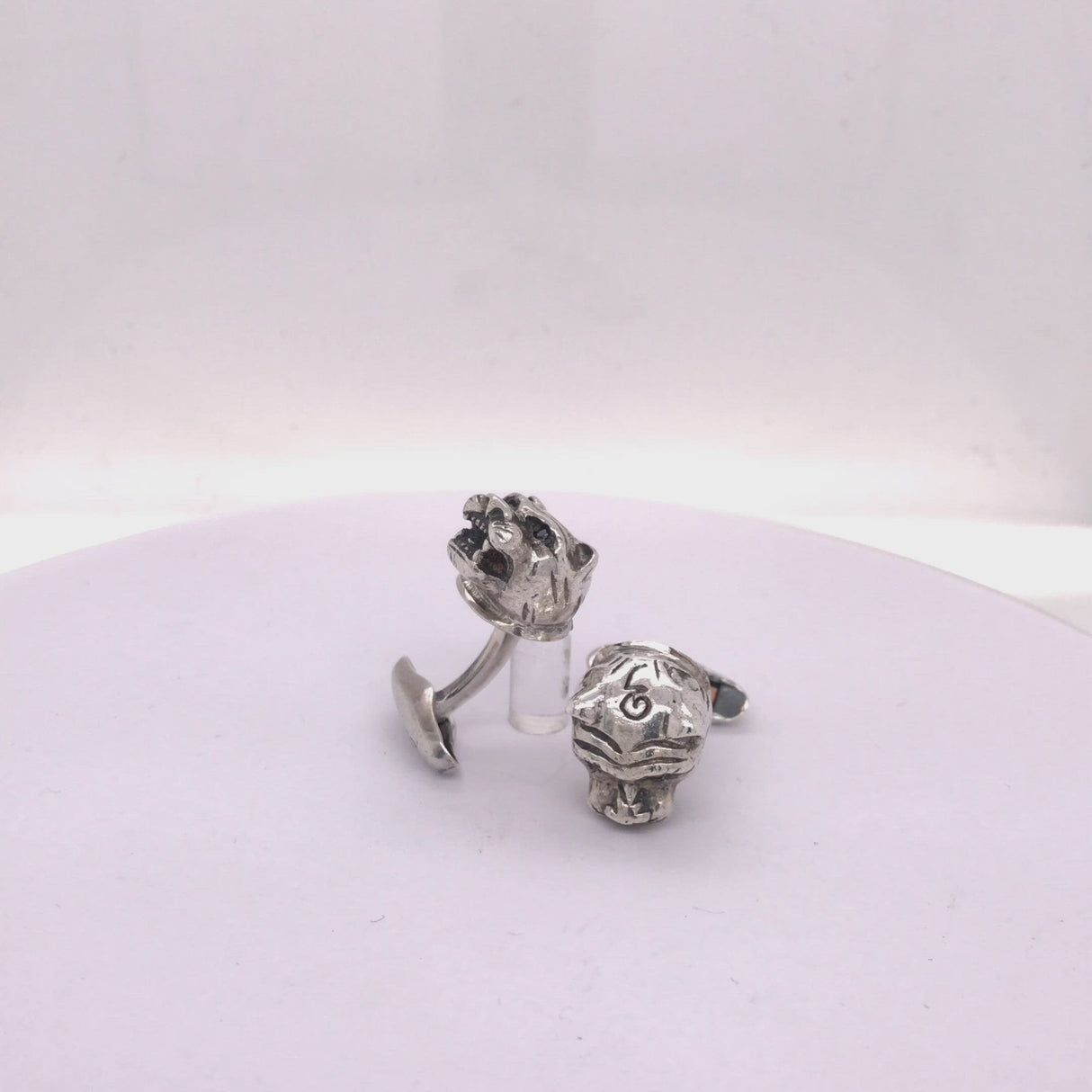 Silver Cufflinks LION HEAD s with Black Diamond Eyes