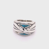 Silver Ring SOLID BANDS and  2 Triangle Stones