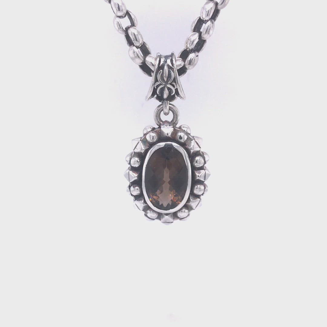 Silver Pendant Oval with Pyramides Sides and Pyramides Top and Stone