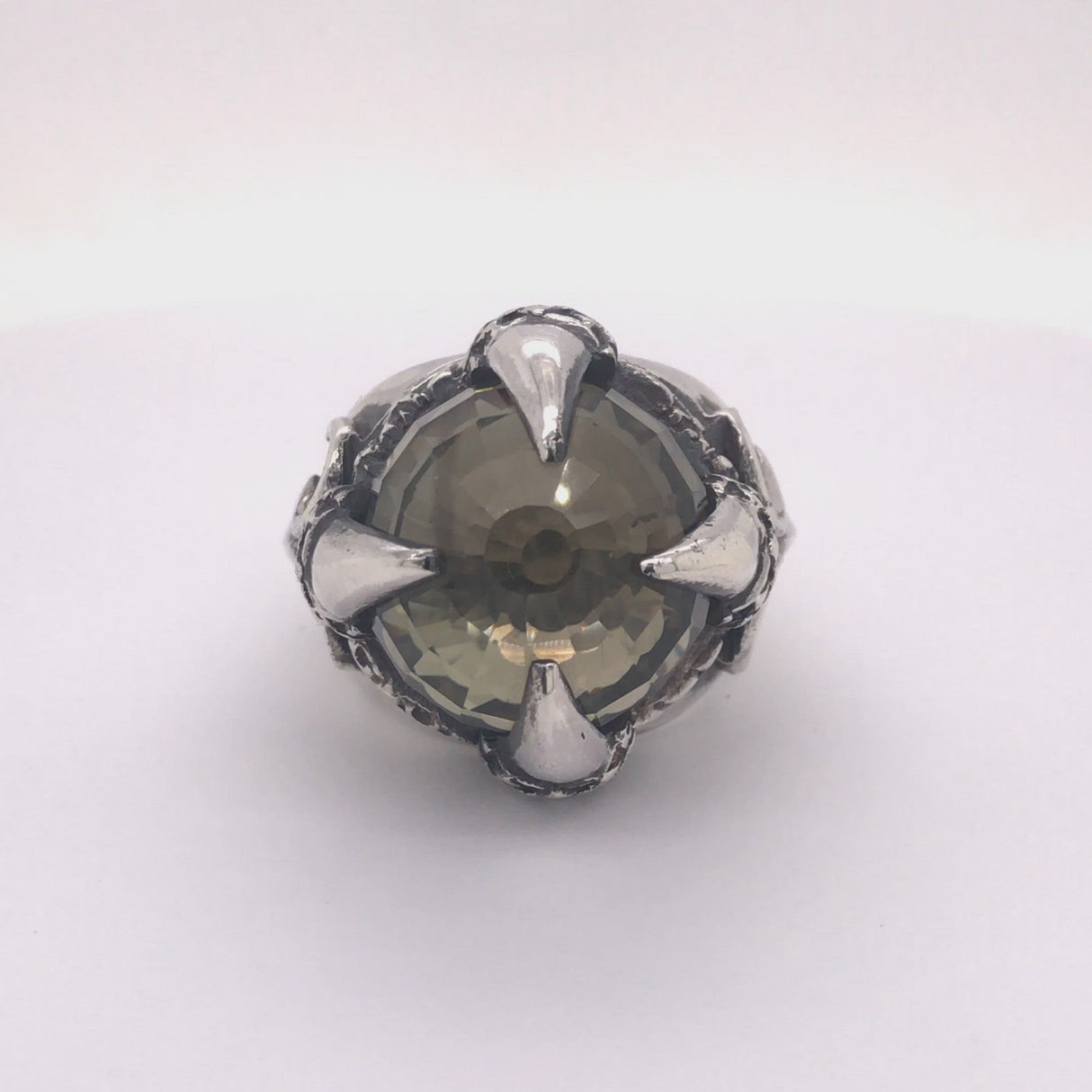 Silver Ring DRAGON CLAW Stoneholder on Crescent Star Band