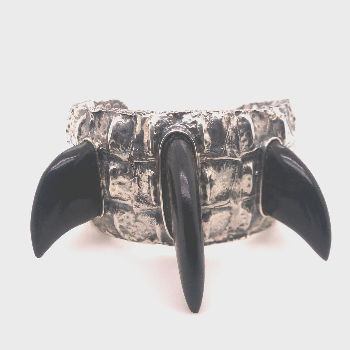 Silver Bracelet ROCKSTAR Croco Bangle 3row and Horns