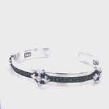 Silver Bangle SEARAY Leather Stripe with Crosses