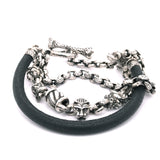 Silver Bracelet LION HEAD with Leatherstring and 2 Chains