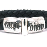 Silver Leather Bracelet CARPE DIEM Jointlock Faceted 13