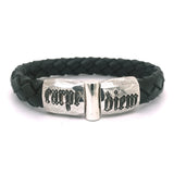Silver Leather Bracelet CARPE DIEM Jointlock Faceted 13