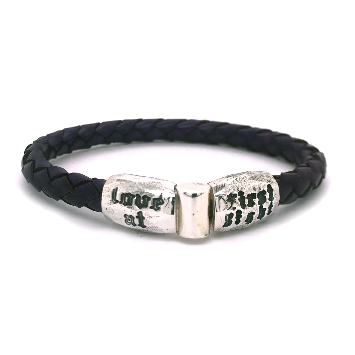 Silver-Leather Bracelet LOVE AT FIRST SIGHT Jointlock Faceted 6