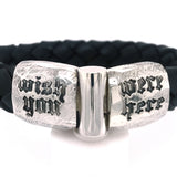 Silver Leather Bracelet WISH YOU WERE HERE Faceted Jointlock 13