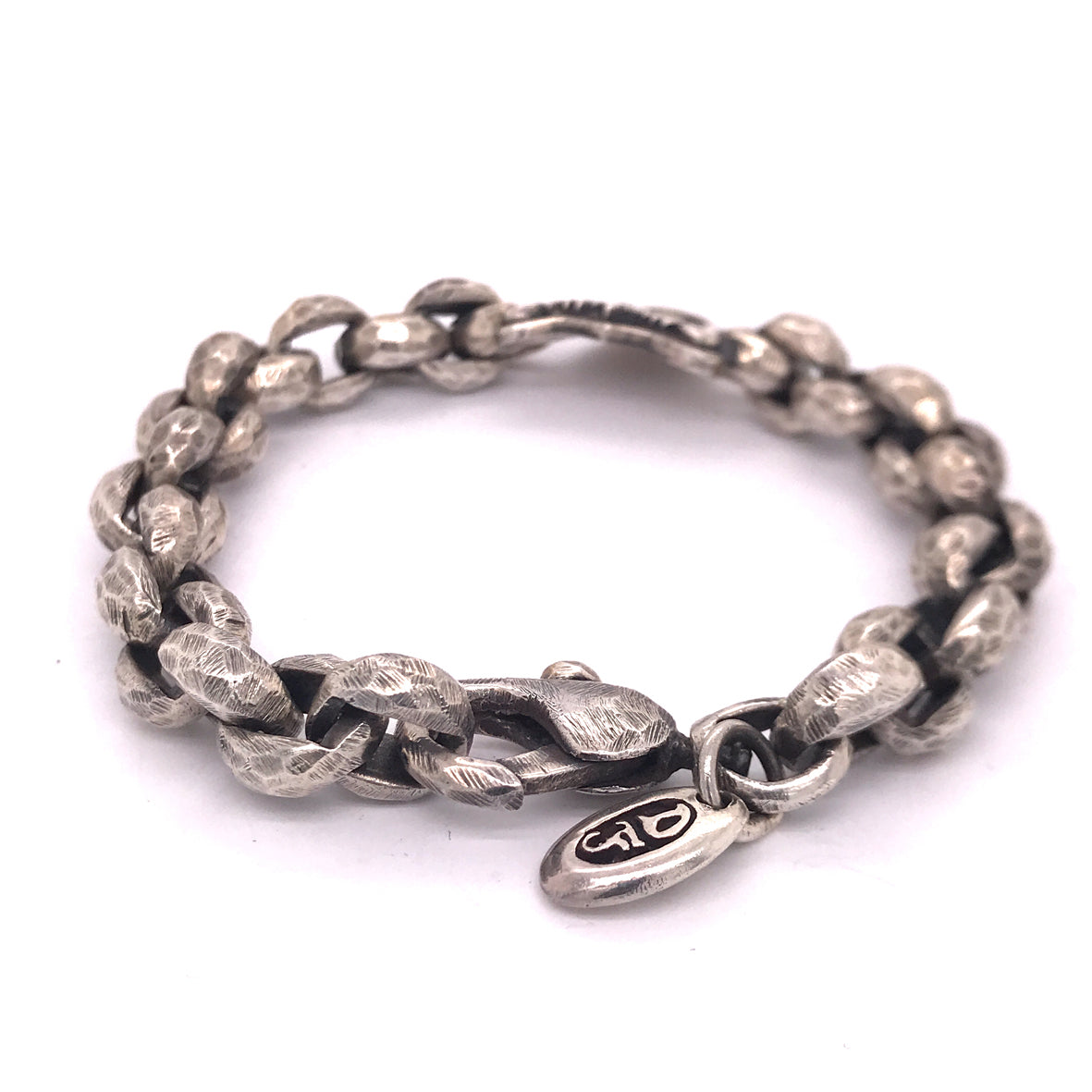 Silver Bracelet Faceted Peas Chain with DRAGON FIRE Shield