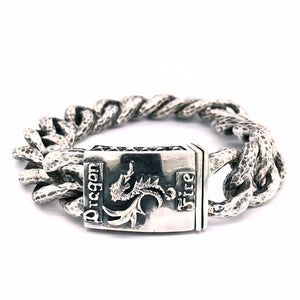 Silver Bracelet DRAGON FIRE Hammered Curb Chain