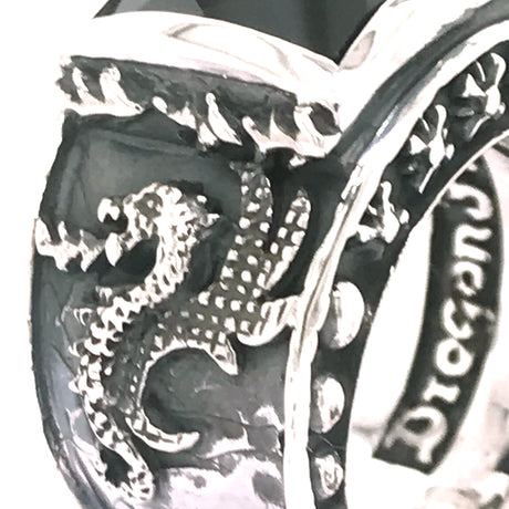 Silver Ring DRAGON FIRE Band  and Care Stone Holder
