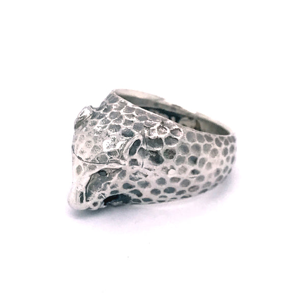 Silver Ring LEOPARD Head S and Band Hammered