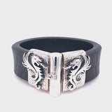 Silver Leather Bracelet DRAGON FIRE Jointlock Hammered 22
