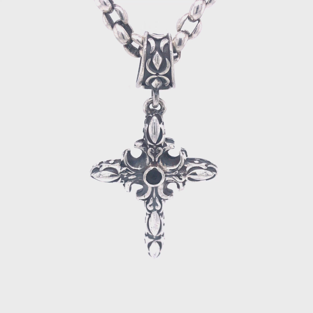 Silver Pendant CRESCENT CROSS in GARDEN AT NIGHT