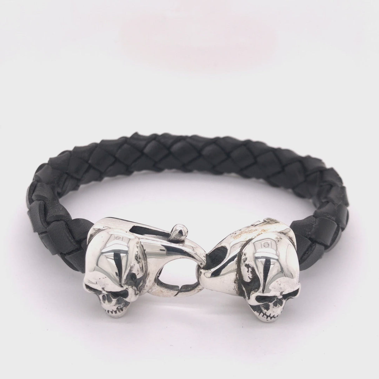 Silver Leather Bracelet SKULL on LOBSTER CLAW 13