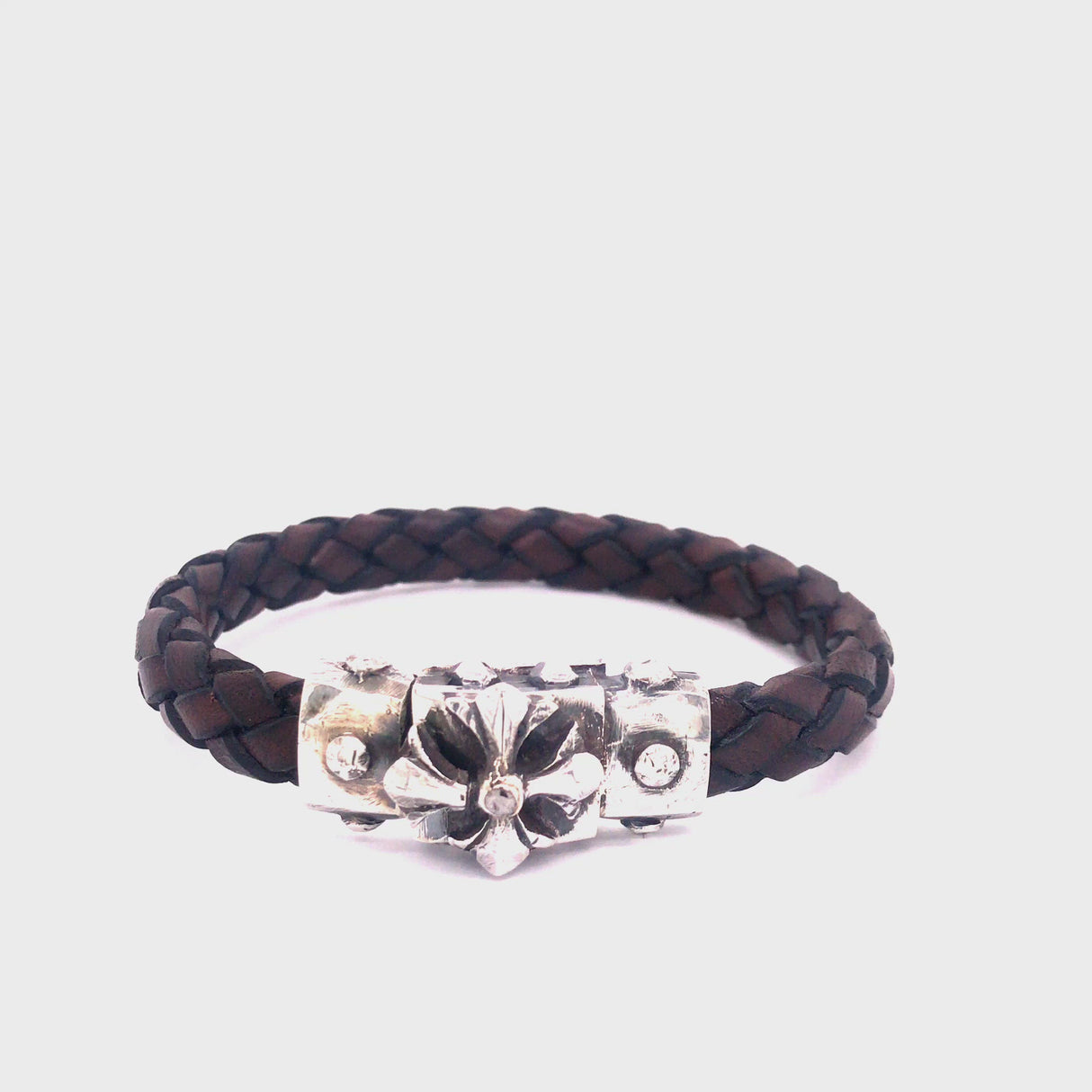 Silver-Leather Bracelet MALTESER CROSS Faceted Boxlock with METEORITE for 10mm leather